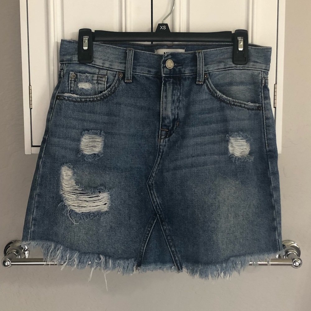 JBD high waisted distressed denim skirt